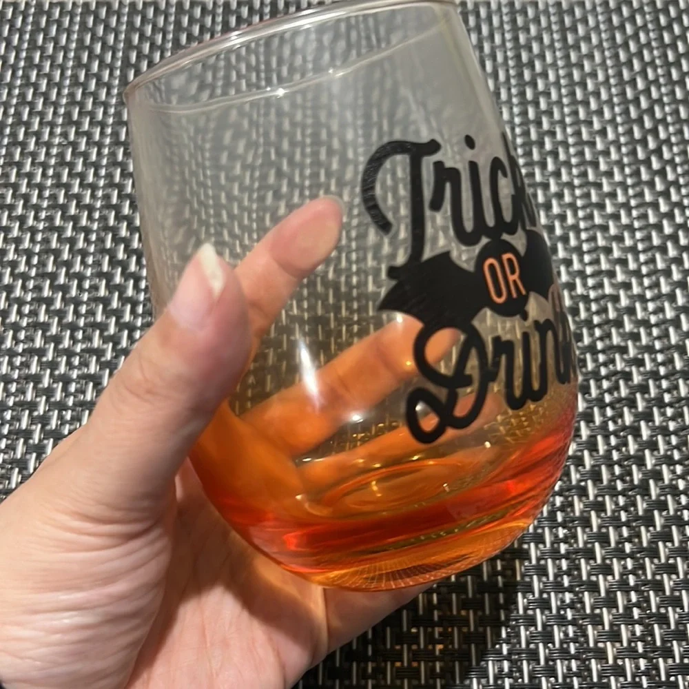 Halloween Trick or Treat Drink Humor Wine Glass Stemless